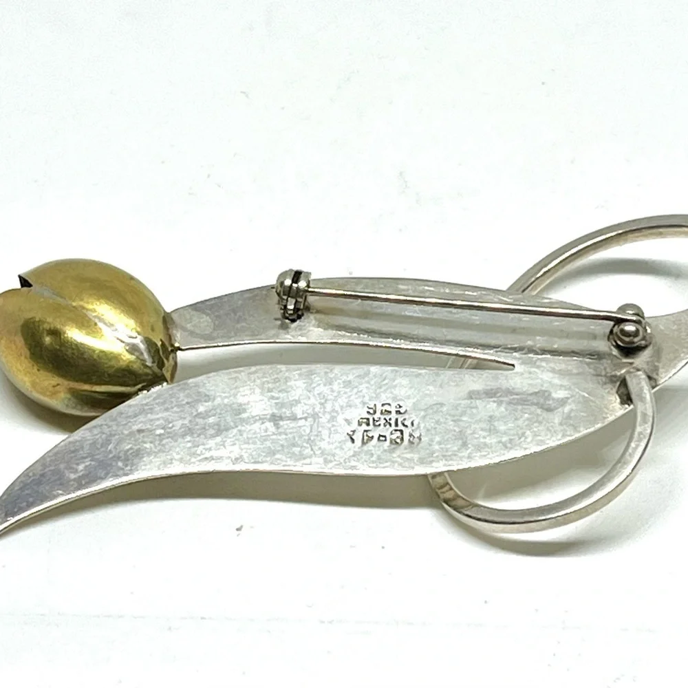 Vintage Taxco Sterling Abstract Tulip Brooch